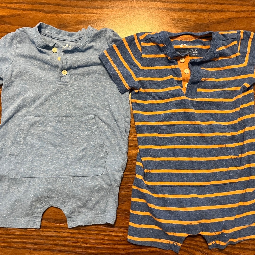Set of Two Primary Henley Rompers- 18-24 Months